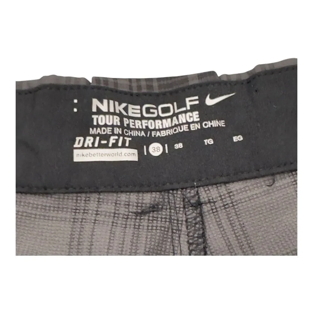 Nike Golf Tour Performance Dri-Fit Men's 38 Black‎ Gray Plaid Shorts Stretch